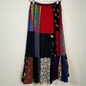 Handmade Patchwork Tiered Maxi Skirt Medium Boho Hippie Streetwear 70s Gypsy